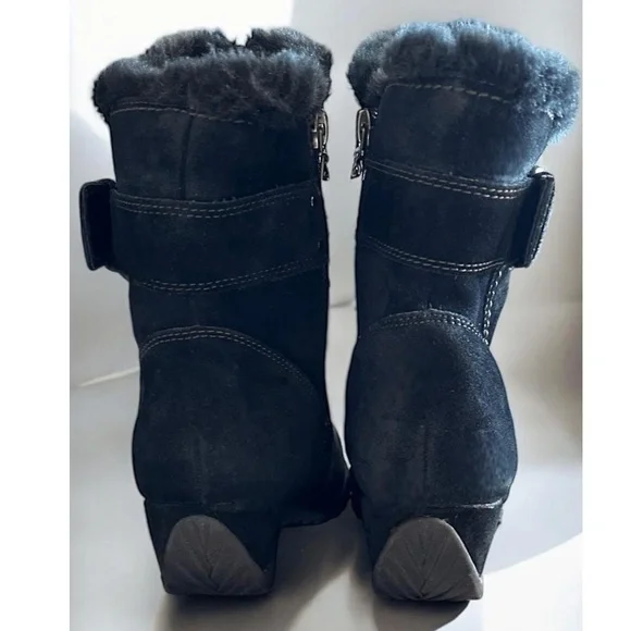 Brilliant Womens Size 8 Black Suede Leather Ankle Snow Boots Zipper Winter - Picture 6 of 12